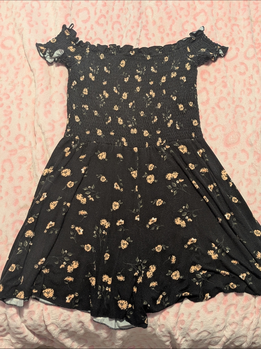 Garage Black Floral Smocked Off-Shoulder Romper
